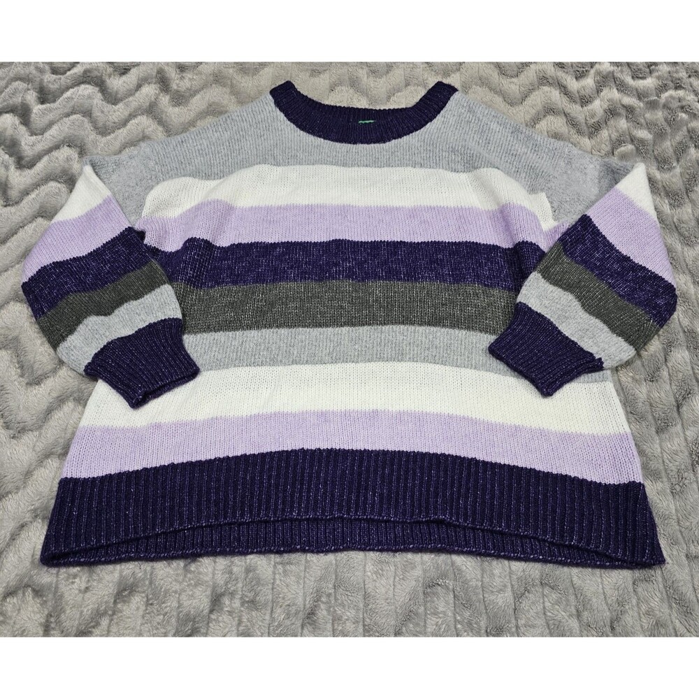 Dip Womens Size L Purple Gray Striped Long Sleeve Wool Alpaca Blend Sweater